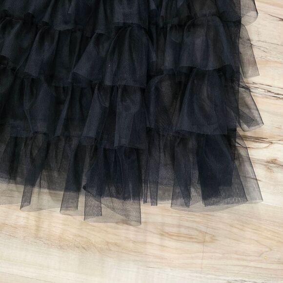 Women's Black Tulle Skirt Elastic Layered Skirt Mesh A-Line Midi Tiered OS - Picture 4 of 6